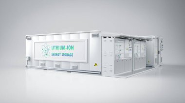 3d rendering energy storage system or battery container unit with lithium-ion power