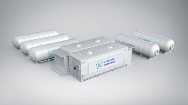 3d rendering energy storage system or battery container unit with hydrogen power