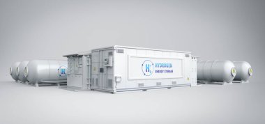 3d rendering energy storage system or battery container unit with hydrogen power
