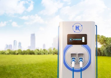 3d rendering EV hydrogen charging station or electric vehicle recharging station for green energy