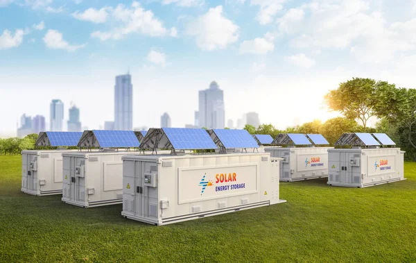 Rendering Energy Storage System Battery Container Unit Solar Power — Stok fotoğraf