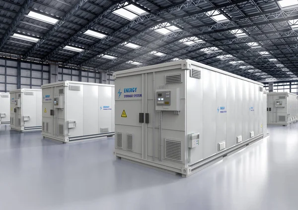 Rendering Energy Storage System Battery Container Units Factory Warehouse — Foto Stock