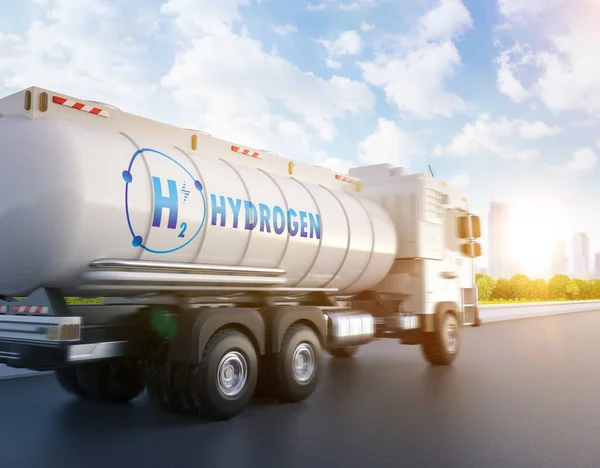 Rendering Logistic Hydrogen Tank Semi Trailer Truck Out Deliver — Stok fotoğraf
