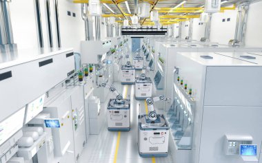 Automation semiconductor manufacturing with 3d rendering robotic arms in factory
