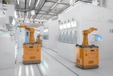 Automation semiconductor manufacturing with 3d rendering robotic arms in factory