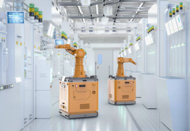 Automation semiconductor manufacturing with 3d rendering robotic arms in factory
