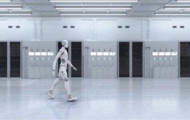 Automation semiconductor manufacturing with 3d rendering robot working in semiconductor factory or laboratory