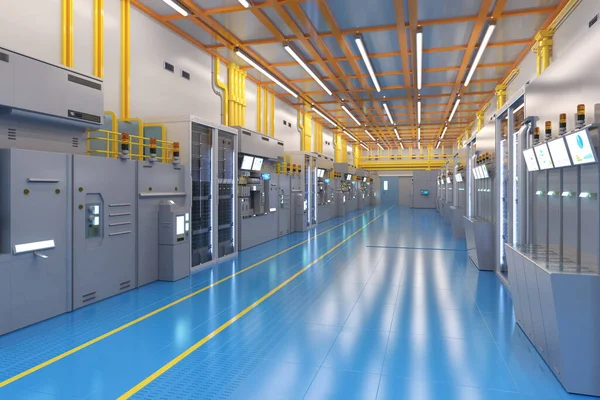 Rendering White Futuristic Semiconductor Manufacturing Factory Laboratory Interior Machine Computer — Stock Photo, Image
