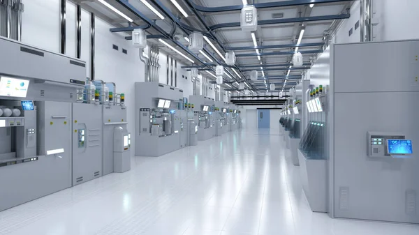 Rendering White Futuristic Semiconductor Manufacturing Factory Laboratory Interior Machine Computer — Stock Photo, Image