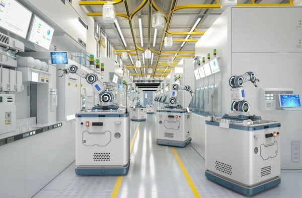 Automation Semiconductor Manufacturing Rendering Robotic Arms Factory — Stockfoto
