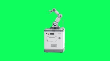 Portable robotic arm with station module isolate on green screen 4k footage