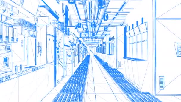 Blueprint Futuristic Semiconductor Manufacturing Factory Laboratory Interior Machine Computer Screen — Stockvideo