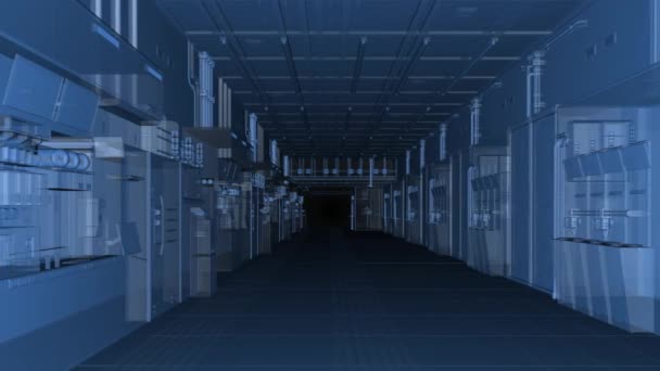 Ray Futuristic Semiconductor Manufacturing Factory Blue Transparent Laboratory Interior Machine — 비디오