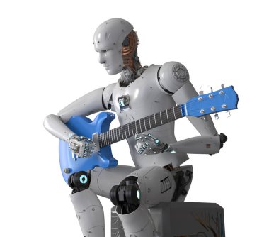 Ai music composer or generator with 3d rendering robot play guitar