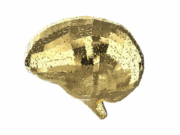 人工智能脑 3D渲染黄金电子或数字脑 — 图库照片