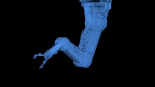 Рентгенівська Прозора Роботизована Рука Обертається Навколо Орбіти Чорному Тлі Кадрів — стокове відео