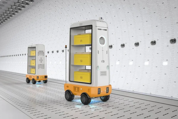 Rendeirng Magazzino Robot Assistente Robotico Consegnare Scatole — Foto Stock
