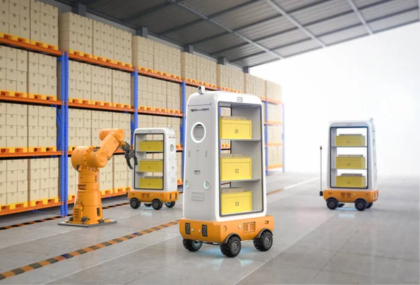 Otomasyon Fabrikası Veya Kargo Konsepti Boyutlu Robot Silahları Depolama Robotları — Stok fotoğraf