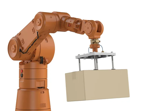 Fábrica Automatización Concepto Carga Con Renderizado Brazo Robótico Llevar Caja — Foto de Stock
