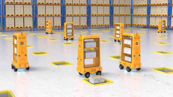 Rendeirng Lager Robot Eller Robot Assistent Leverera Lådor — Stockfoto