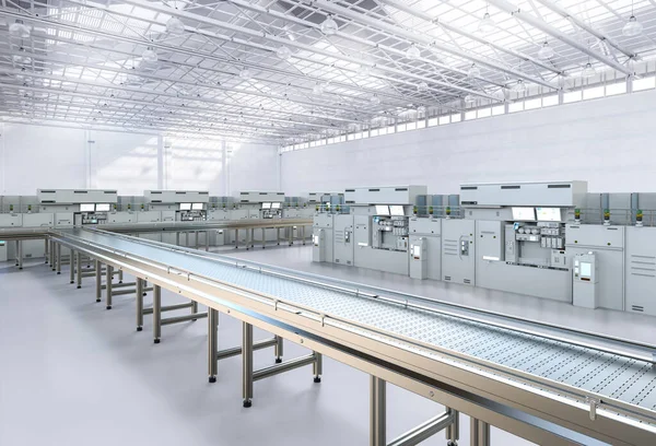 Fabriek Interieur Met Rendering Lege Lopende Band Elektrische Machine — Stockfoto