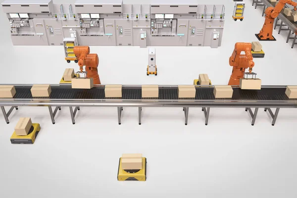Автоматизированная Фабрика Грузовая Концепция Рендерингом Роботов Роботов Складов — стоковое фото