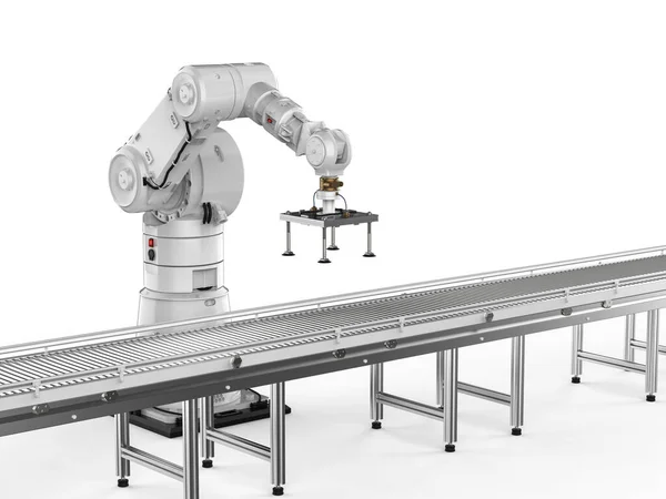 Smart Factory Concept Rendering Robot Arms Empty Conveyor Line — Stock Photo, Image