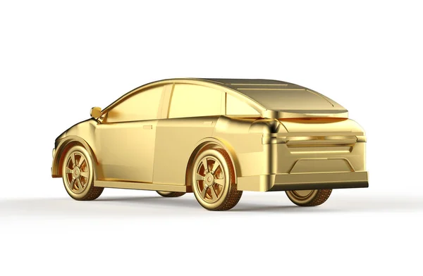 Rendering Golden Auto Veicolo Elettrico Oro Metallico Sfondo Bianco — Foto Stock