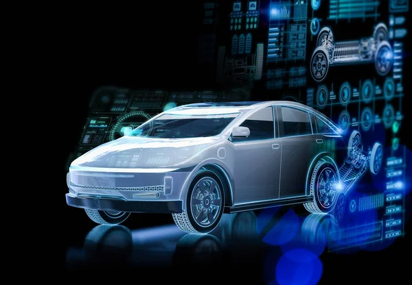 Dijital Grafik Arayüzü Olan Her Arabayı Elektrikli Aracı Rendeleme — Stok fotoğraf