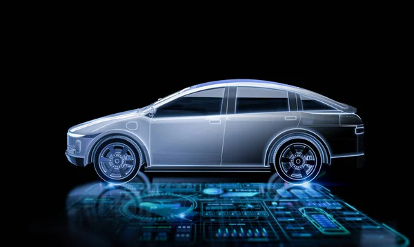 3D渲染Ev汽车或具有数字图形界面的电动汽车 — 图库照片
