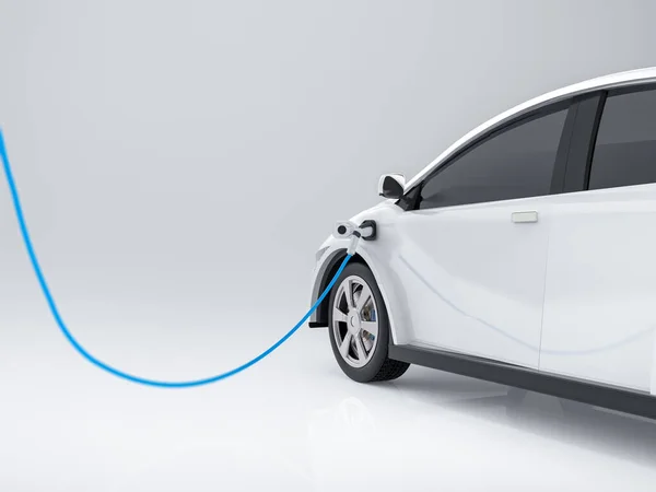 Rendering Witte Auto Elektrisch Voertuig Plug Met Oplaadstation Witte Achtergrond — Stockfoto