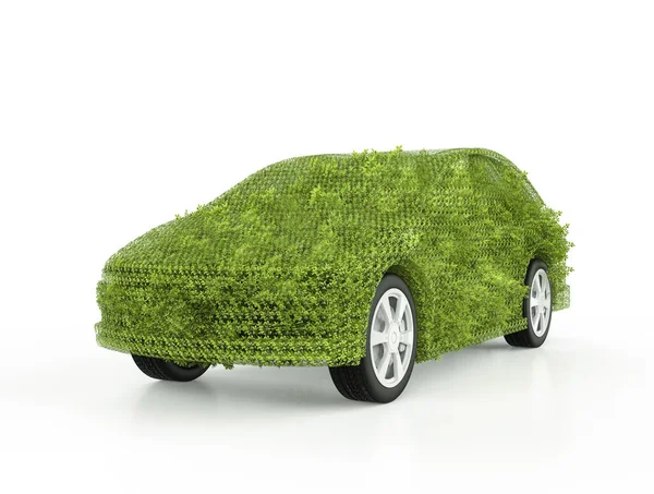 Rendering Groene Auto Groene Gras Elektrische Voertuig Witte Achtergrond — Stockfoto