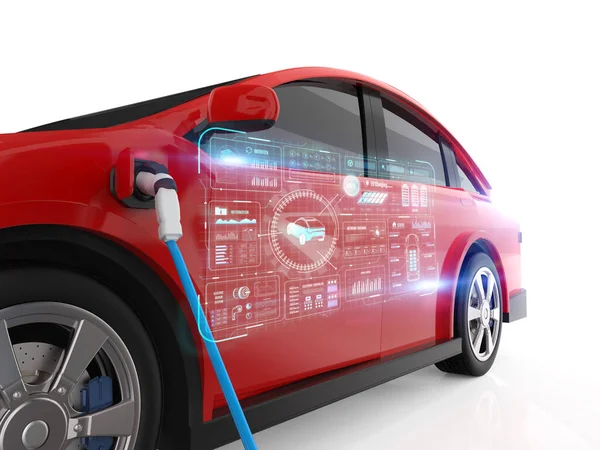 Rendering Rode Auto Elektrisch Voertuig Plug Met Oplaadstation Display Met — Stockfoto