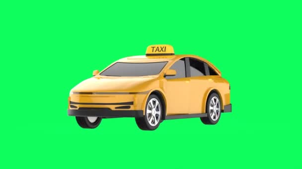 Rendering Gelbes Taxi Oder Elektrofahrzeug Isoliert Auf Grünem Bildschirm Filmmaterial — Stockvideo