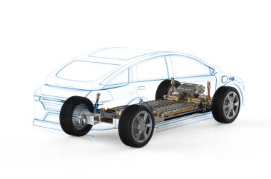Platform üzerinde batarya hücre modülü olan her arabayı ya da elektrikli araç yapısını 3d biçimlendirme