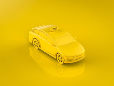 Sarı zemin üzerinde 3D rendelenen sarı her taksi veya elektrikli araç