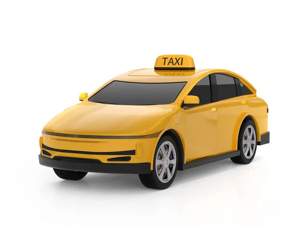Rendering Yellow Taxi Electric Vehicle White Background — Stock Photo, Image