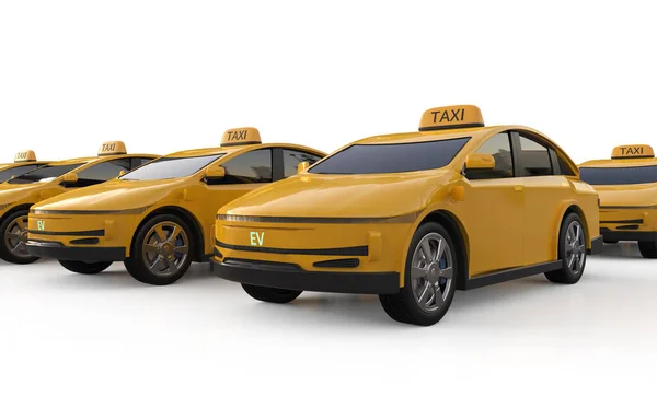 Representación Lotes Amarillo Taxis Vehículos Eléctricos Sobre Fondo Blanco —  Fotos de Stock