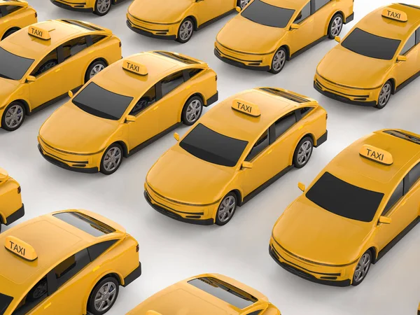 3Dレンダリング白い背景に黄色のEvタクシーや電気自動車の多く — ストック写真