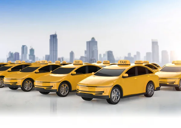 Візуалізація Жовтих Таксі Або Електромобілів Місті — стокове фото