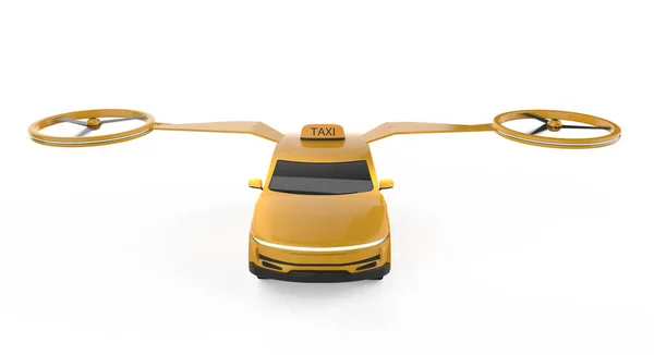 白い背景に3Dレンダリング電気飛行黄色の車と自動運転タクシー — ストック写真