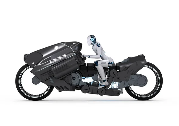 Tecnología Carreras Con Robot Renderizado Montando Moto Con Velocidad — Foto de Stock