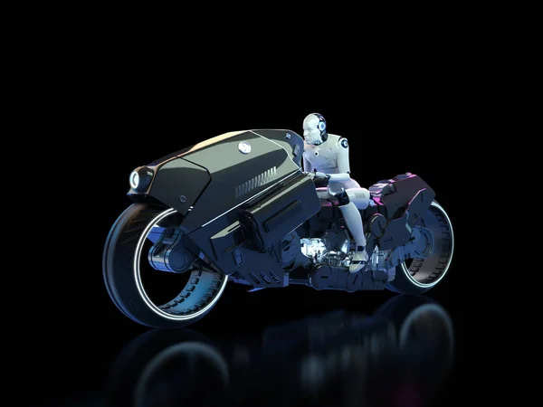 Tecnología Carreras Con Robot Renderizado Montando Moto Con Velocidad — Foto de Stock
