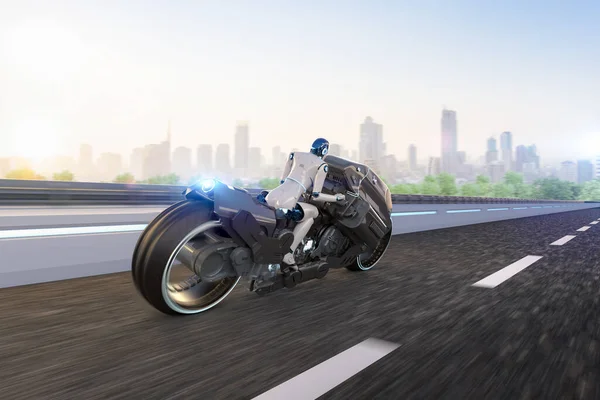 Tecnologia Racing Con Robot Rendering Sella Alla Moto Con Velocità — Foto Stock