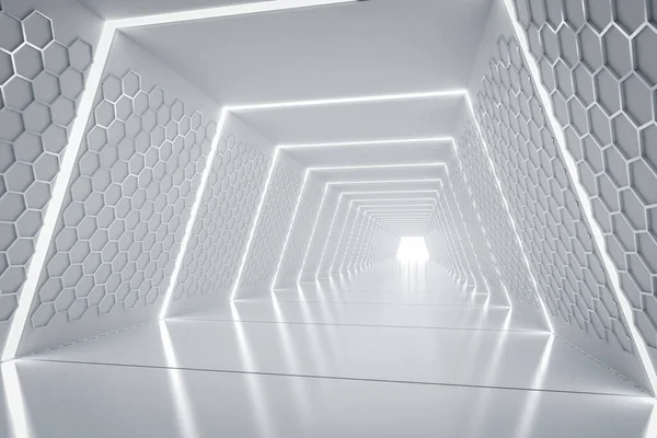 Απόδοση Κενό Λευκό Διάδρομο Διάδρομο Αίθουσα Εσωτερικό — Φωτογραφία Αρχείου