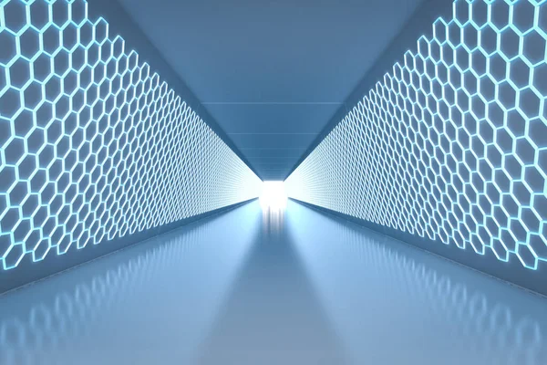 3D用照明渲染空旷的走廊或走道大厅空间 — 图库照片