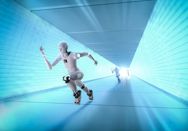 Concetto Tecnologia Alta Velocità Con Robot Rendering Che Attraversa Tunnel — Foto Stock