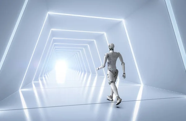 Concepto Mejora Tecnológica Con Robot Renderizado Avanzar Través Del Futuro —  Fotos de Stock