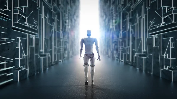 Concepto Mejora Tecnológica Con Robot Renderizado Avanzar Través Del Futuro —  Fotos de Stock