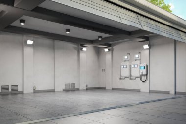 3D ev içi garajı şarj cihazıyla donatılmış.